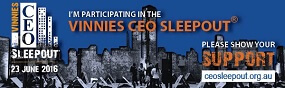 Vinnie CEO Sleepout event banner