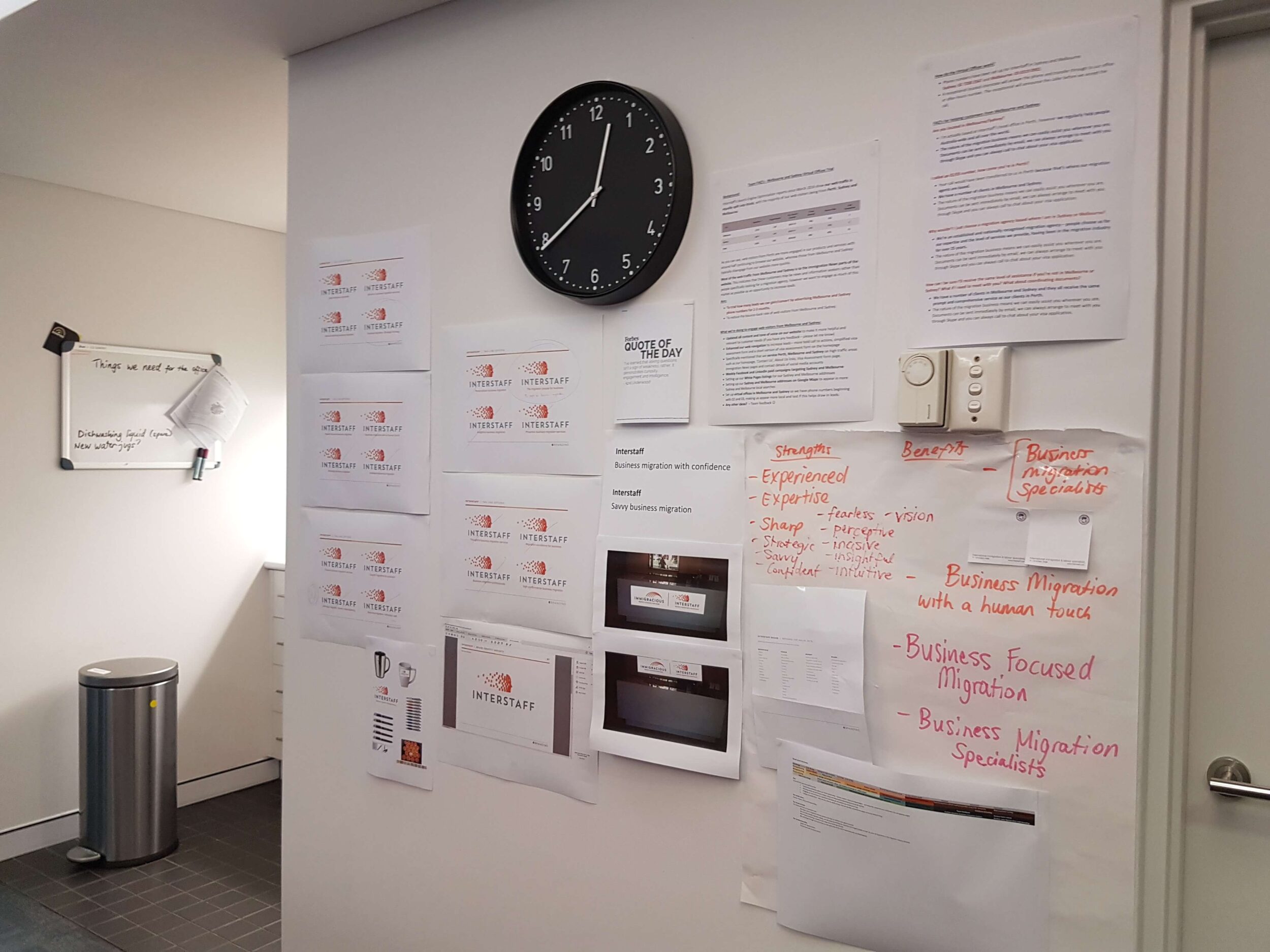 Closeup of Interstaff's office wall