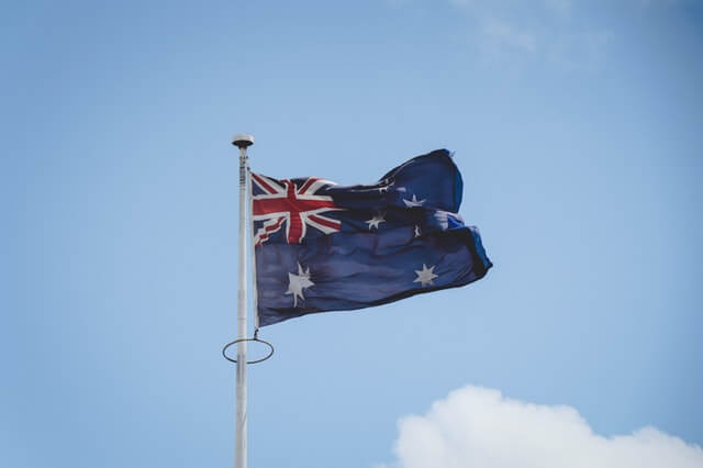 Australian flag waving through the air