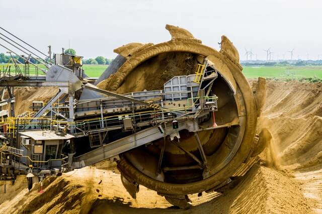 Brown coal bucket wheel excavator operating on regional mine site