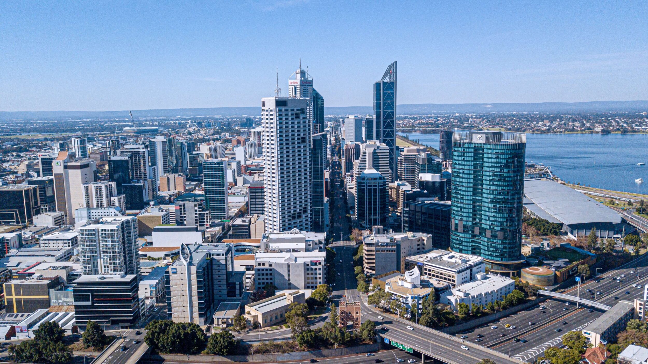 Perth city business district from high vantage point